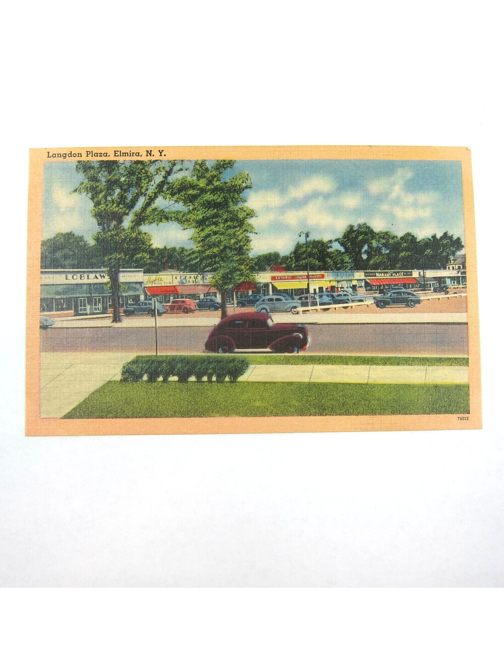 Linen Postcard Elmira New York Langdon Plaza Cars Vintage 1930-40s UNPOSTED RARE